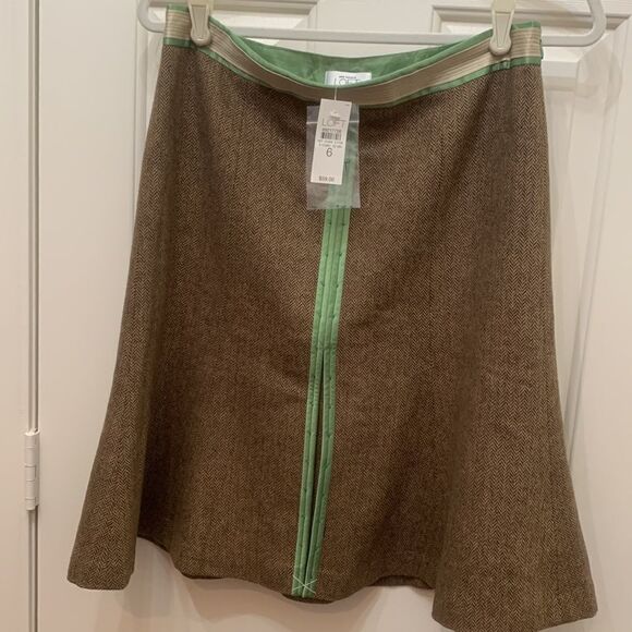 Ann Taylor Loft Size 6 Green Tan Brown Midi Wool Rayon Polyester Acetate New - Picture 2 of 10